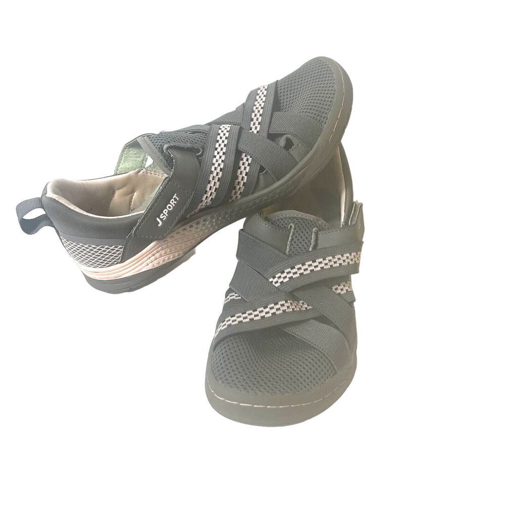 J Sport by Jambu Casual Comfort Womens 7 M Gray Fabric Cross Strap Stretch Shoes